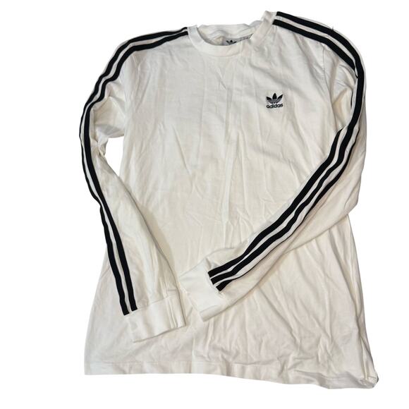 Adidas Tops - Adidas Originals Long Sleeve Tee White Black 3 Stripe Logo Small